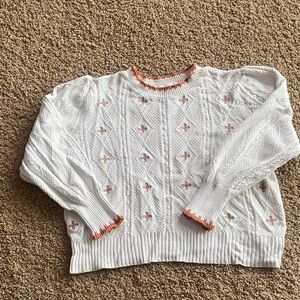 a.n.a White and Orange Crew Neck Sweater